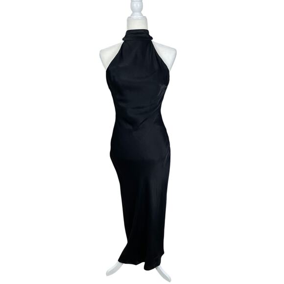 Meshki Claire Satin Drape High Neck Maxi Dress Gown Black Size XS Holiday Party - Picture 1 of 15
